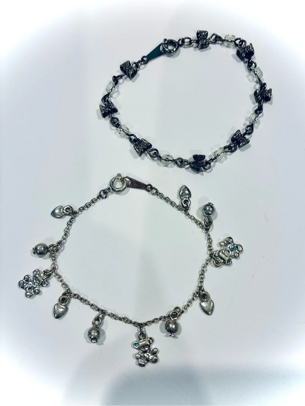2 Vintage Claires Little Girls Silver Tone Charm Bracelets, 6 inches